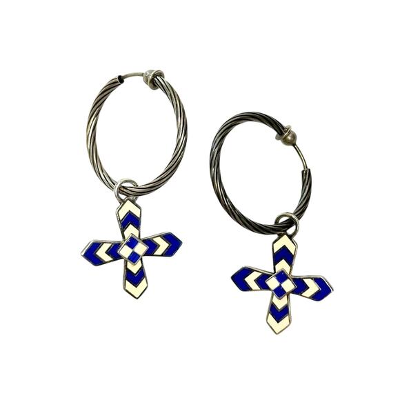 Gucci Enamel Cross Motif Hoop Earrings with Pouch, Box & Booklet - Picture 2 of 11